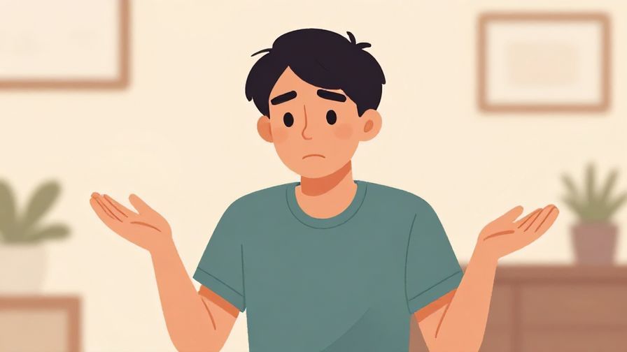 Illustration of a person shrugging with a calm expression in a soft-lit room, casual style