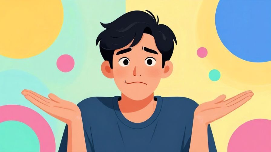 Illustration of a person shrugging with a cheeky grin, colorful and playful background