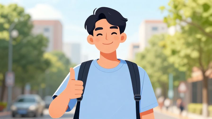 Illustration of a person smiling confidently with a thumbs up, bright outdoor background