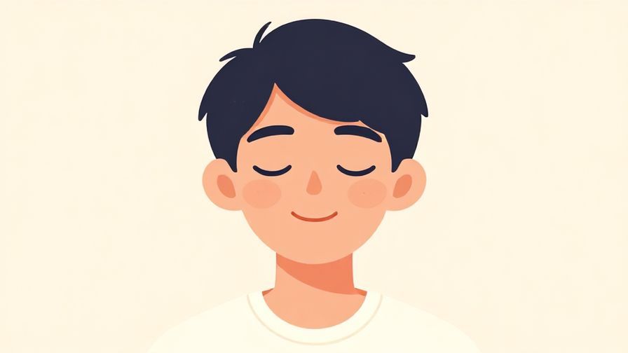 Illustration of a person smiling with eyes closed, relaxed and content, soft pastel background