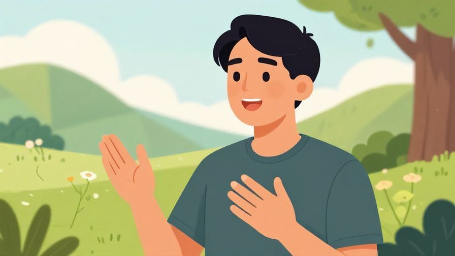 Illustration of a person speaking earnestly with gentle hand gestures, natural outdoor setting, peaceful vibe