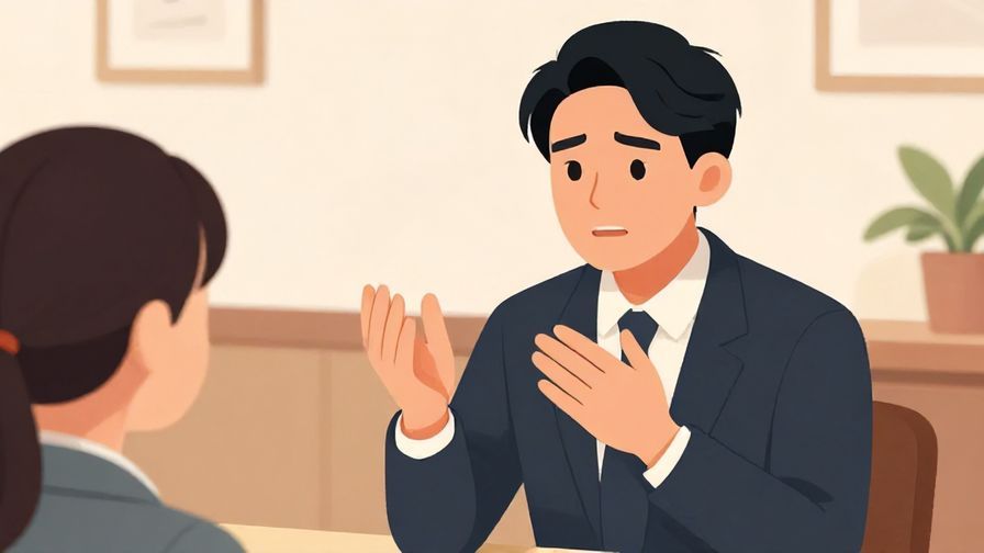 Illustration of a person speaking politely in a formal setting, with a slight look of hurt