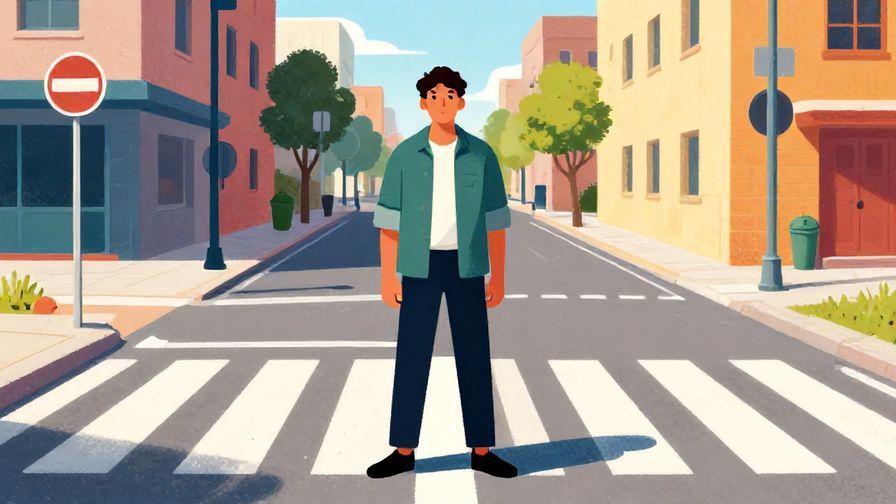 Illustration of a person standing at a crossroads with one path blocked behind them, looking resolute, vibrant colors, illustrated style