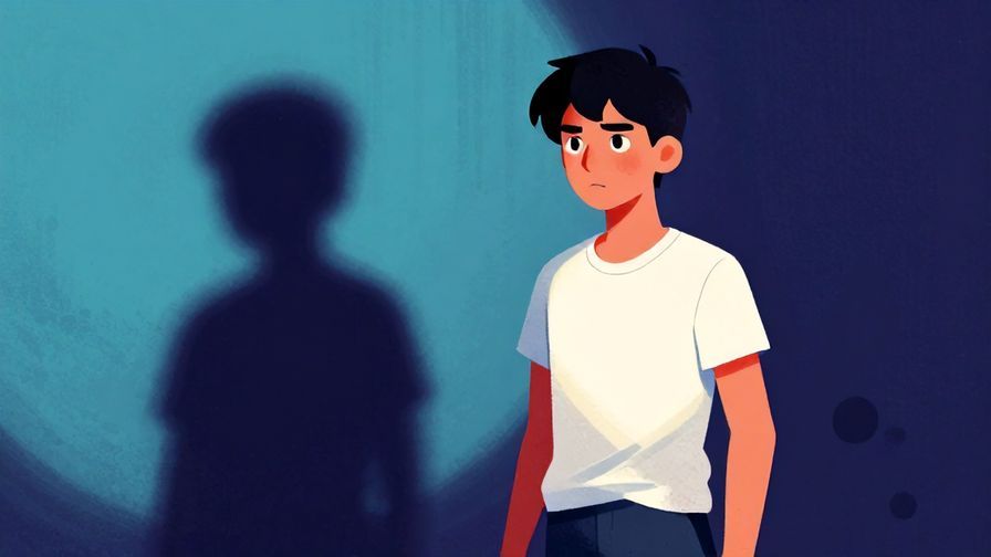 Illustration of a person standing firmly, facing a shadowy figure or obstacle, with a determined look, vibrant colors, illustrated style