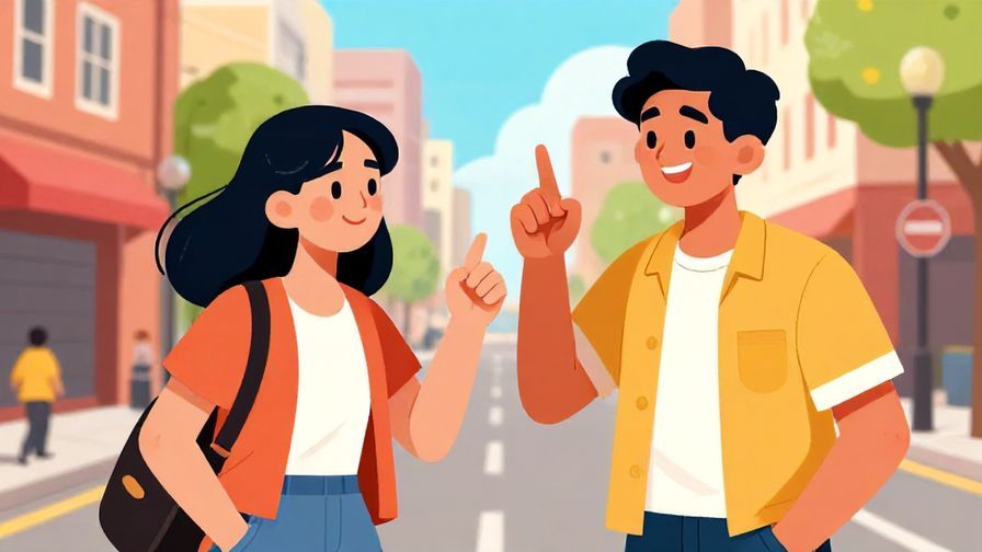 Illustration of a person teasing a friend with a playful grin, bright urban street background, vibrant colors, illustrated style