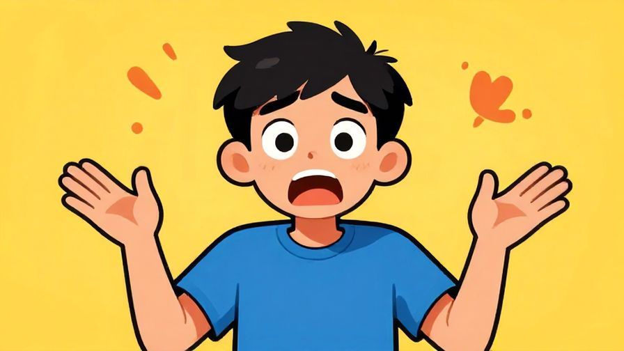 Illustration of a person throwing up their hands in exaggerated confusion, bright and energetic colors, fun cartoon style