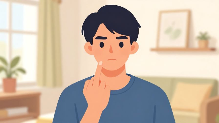 Illustration of a person wagging a finger gently but seriously, bright casual room background