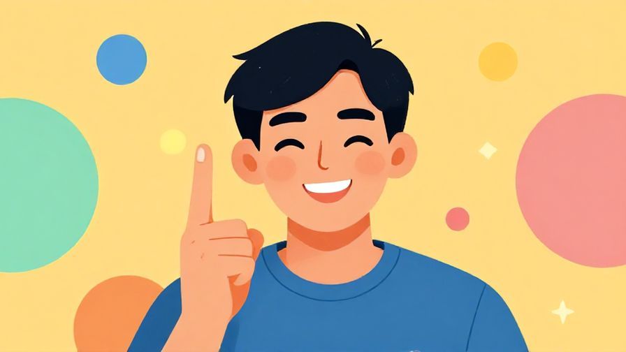 Illustration of a person wagging their finger with a playful smile, bright colorful background, illustrated style