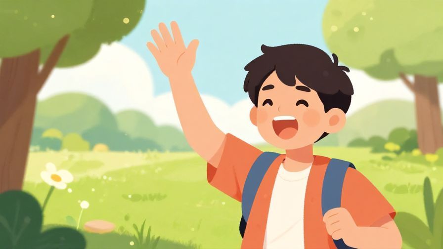 Illustration of a person waving a hand to quiet another who is excitedly yelling, bright park background, cheerful colors