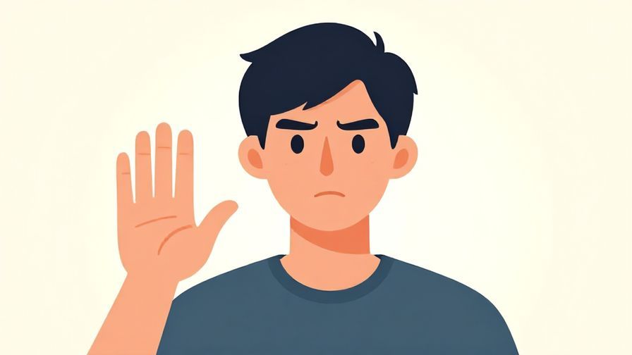 Illustration of a person waving a hand with a serious expression, emphasizing a warning, with a soft glowing background