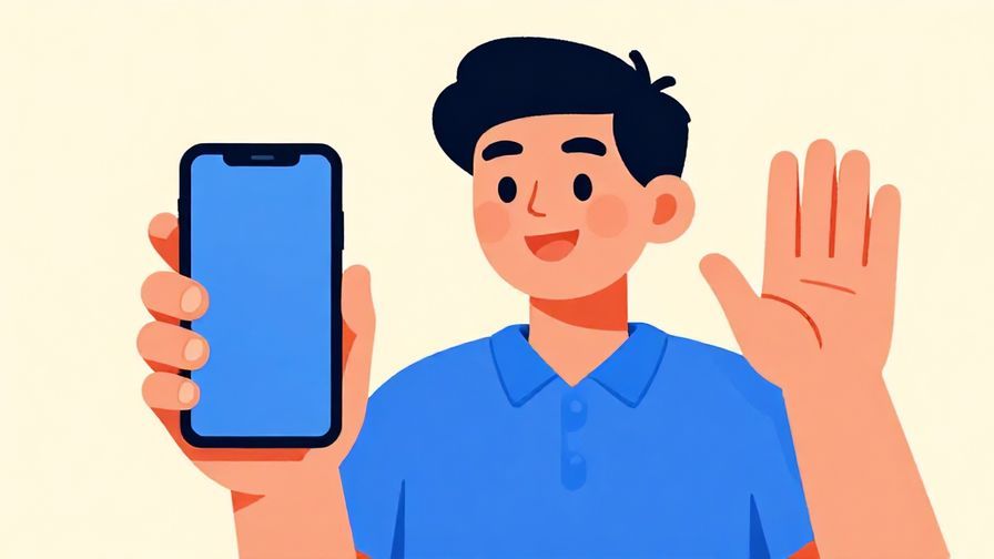 Illustration of a person waving goodbye with a phone in hand, smiling, vibrant colors, illustrated style