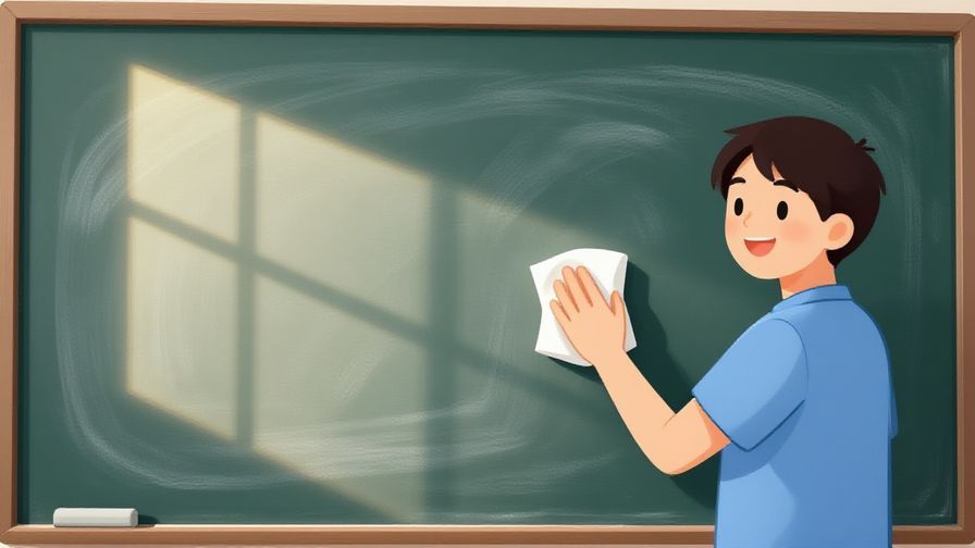 Illustration of a person wiping a chalkboard clean with a bright smile, fresh morning light