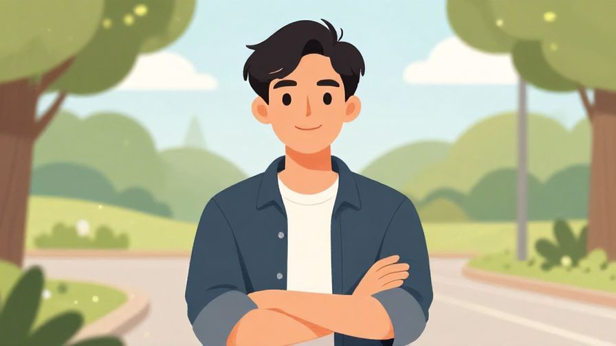 Illustration of a person with a confident but friendly expression, casual outdoor setting