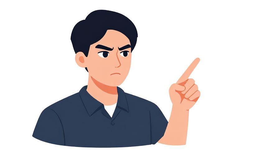 Illustration of a person with a determined expression, pointing forward as if emphasizing a serious message