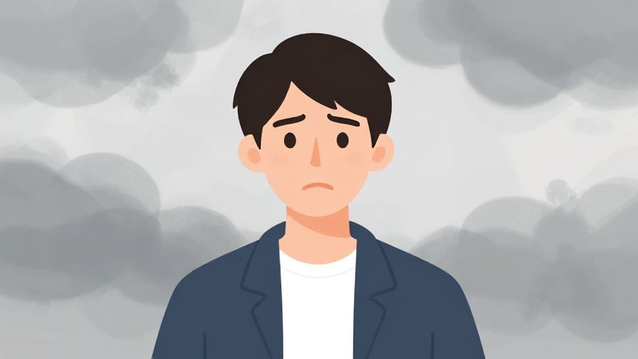 Illustration of a person with a doubtful face, looking at a cloudy sky, casual outdoor setting, illustrated style