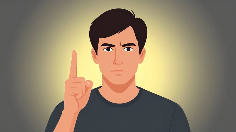 Illustration of a person with a firm expression, holding a finger up in a clear warning gesture, with a subtle warning light background