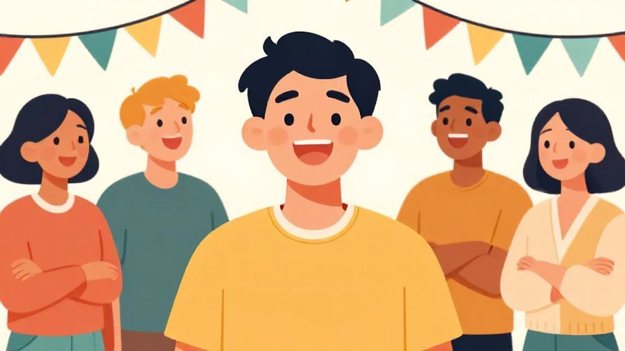 Illustration of a person with a flat expression while others laugh, with party decorations in the background