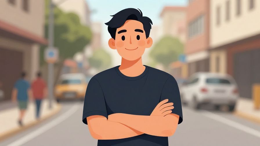 Illustration of a person with a knowing smile and crossed arms, casual street background, illustrated style