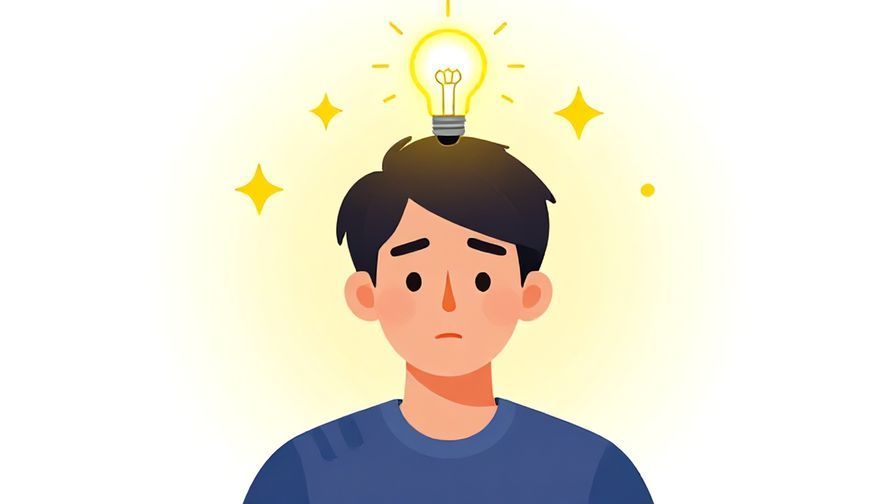 Illustration of a person with a lightbulb moment expression, bright colors and sparkles around their head, symbolizing sudden realization