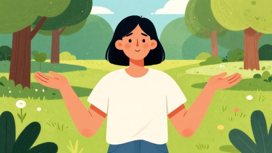 Illustration of a person with a relieved expression, hands open wide in a casual park, vibrant colors, illustrated style