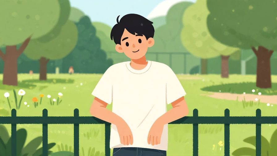 Illustration of a person with a skeptical smile, leaning on a fence, casual park background