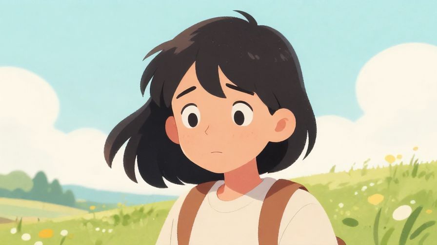 Illustration of a person with a slight shrug and curious expression, outdoors with a breeze, soft pastel colors