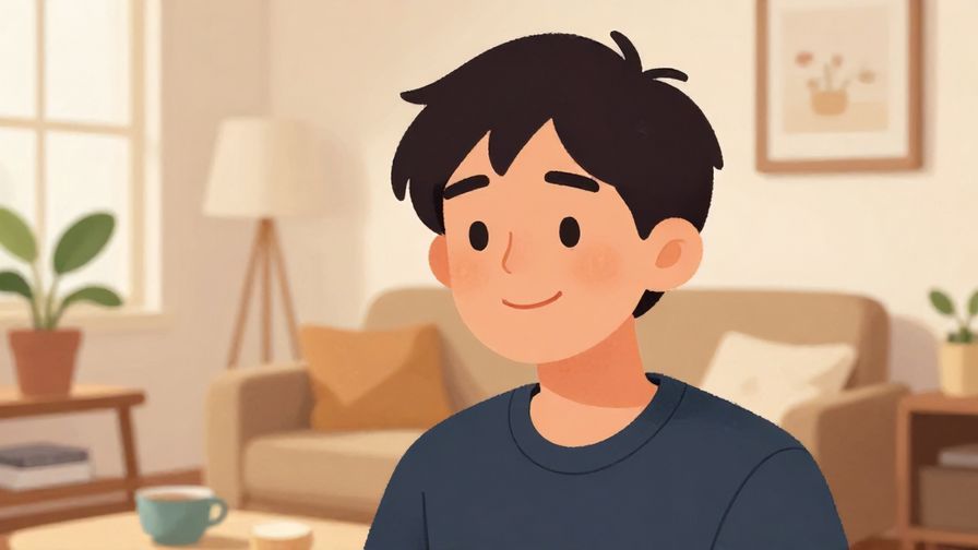 Illustration of a person with a slightly raised eyebrow and knowing smile, in a cozy living room, illustrated style