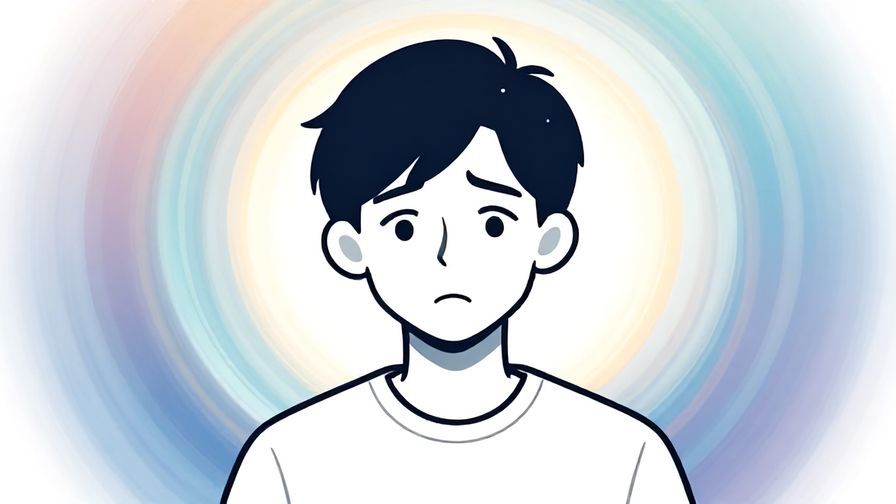 Illustration of a person with a slightly worried expression, surrounded by swirling lines and soft color gradients, indicating light confusion