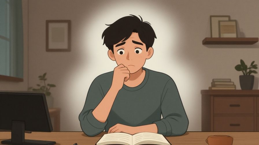 Illustration of a person with a thoughtful expression, surrounded by a misty aura, hinting at doubt, in a cozy indoor setting