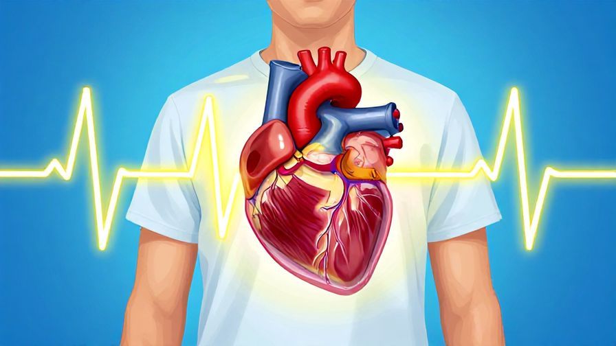 Illustration of a person with a visibly pounding heart, animated lines showing heartbeat, bright and energetic colors