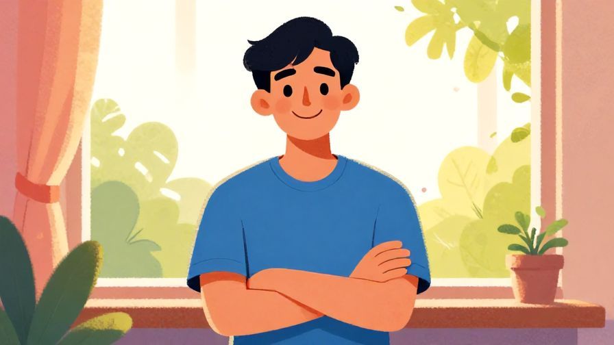 Illustration of a person with arms crossed and a confident smile, standing in front of a bright window, vibrant colors, illustrated style