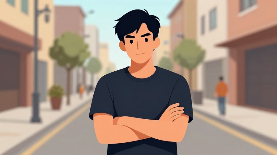 Illustration of a person with arms crossed defiantly but with a slight smile, casual street scene