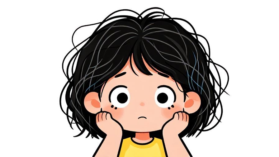 Illustration of a person with cartoonish tangled lines around their head, looking overwhelmed but cute, bright colors