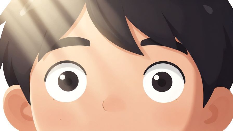 Illustration of a person with dramatically wide eyes, staring at something amazing, bright room with light rays