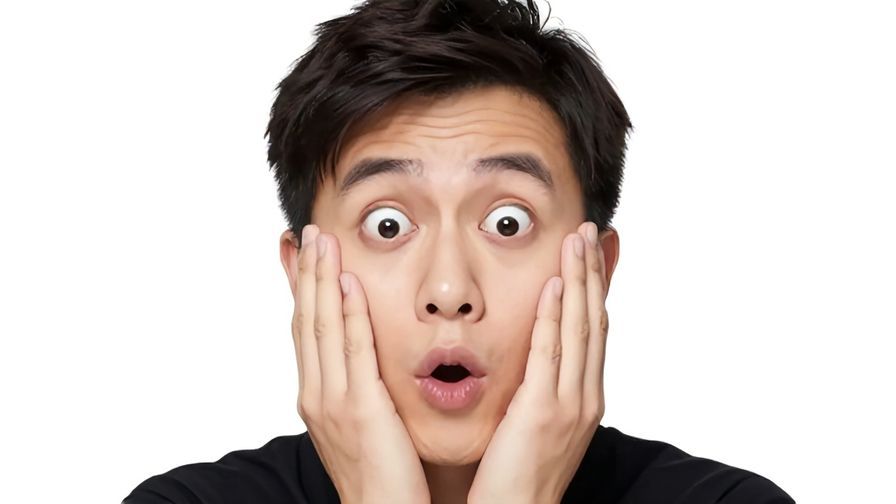 Illustration of a person with eyes popping out cartoonishly, hands on cheeks, dramatic bright background