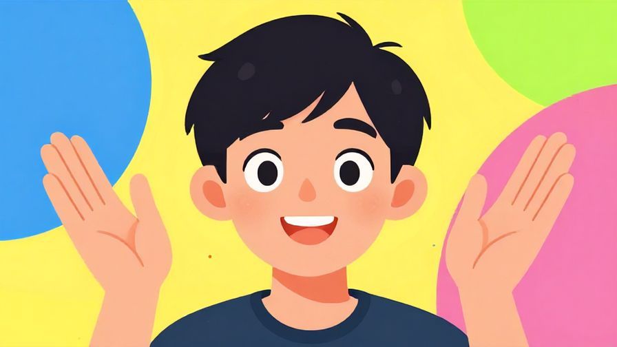 Illustration of a person with eyes wide open and a bright smile, hand raised as if they just realized something, colorful background
