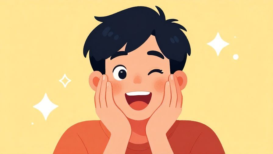 Illustration of a person with hands on cheeks and a joyful, surprised expression, bright playful colors