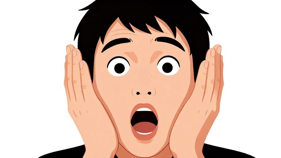 Illustration of a person with mouth wide open and big eyes, hands raised near face, exaggerated surprise
