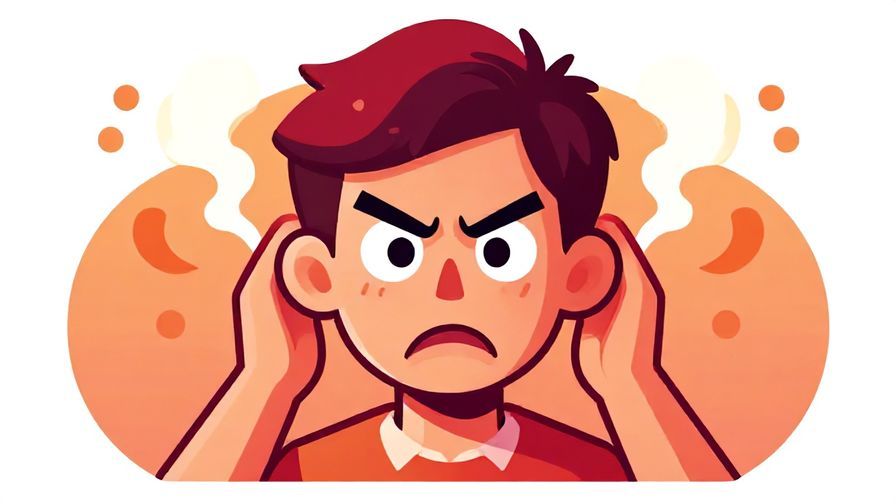 Illustration of a person with steam coming out of their ears, stylized angry expression, bright red and orange tones