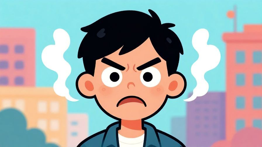 Illustration of a person with steam coming out of their ears, cartoonish angry face, bright colors, stylized urban background, illustrated style