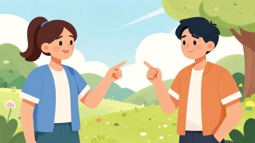 Illustration of a playful argument between two friends, one pointing with a smile, the other mock annoyed, bright outdoor setting