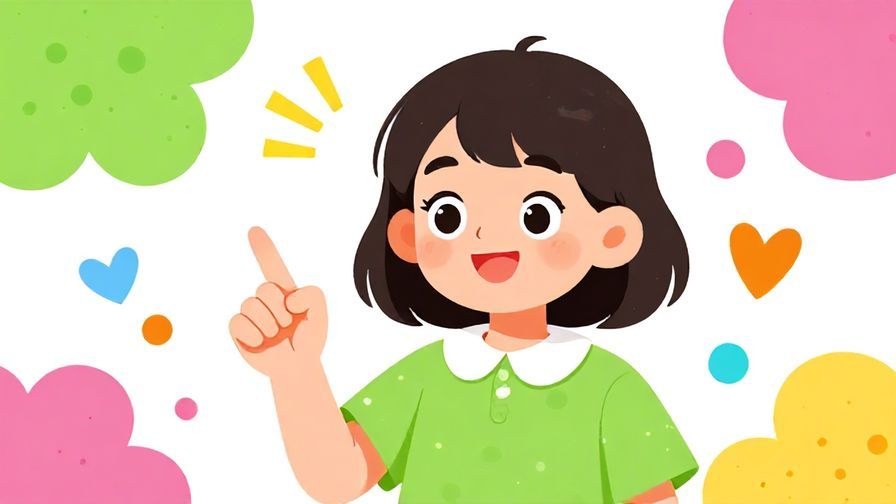 Illustration of a playful character smiling and pointing at themselves with a quirky expression, surrounded by colorful, fun background elements
