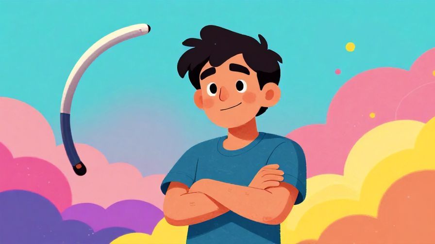 Illustration of a playful character smirking with crossed arms, standing confidently with a backdrop of a boomerang flying back, vibrant colors, illustrated style