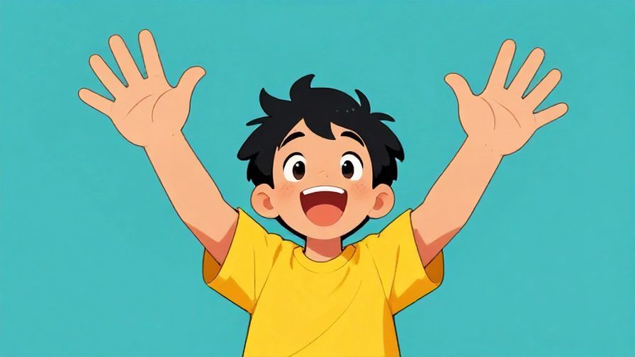 Illustration of a playful character stretching out hands eagerly, bright and energetic colors