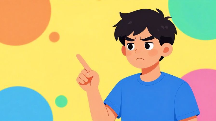 Illustration of a playful person pointing a finger with a mock frustrated face, bright colorful background