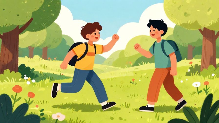 Illustration of a playful young person teasing a friend, bright outdoor park setting, vibrant colors, illustrated style