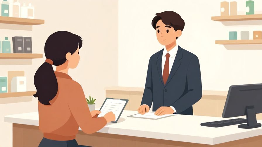 Illustration of a polite interaction between a customer and cashier in a clean, modern store environment