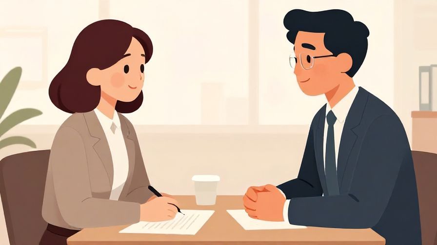 Illustration of a polite meeting between two professionals, one asking for opinions attentively