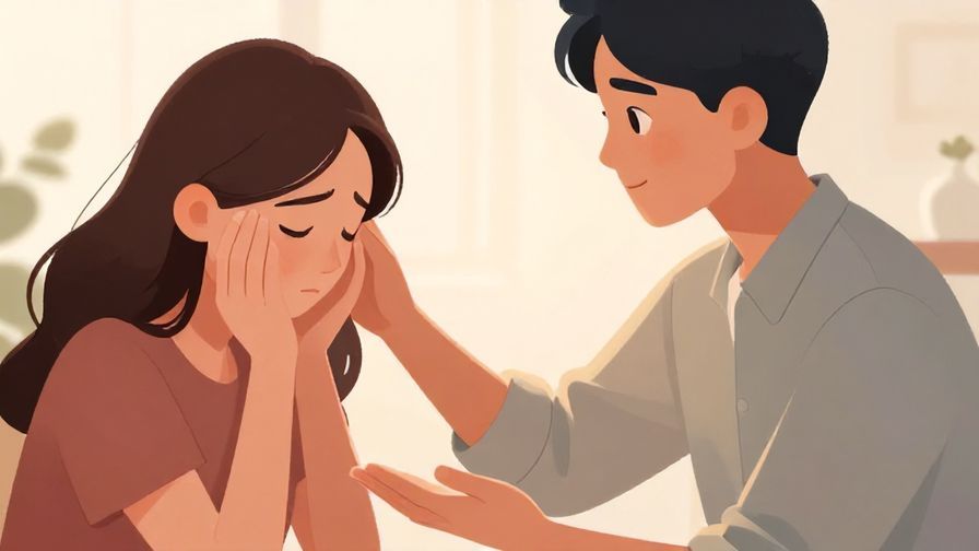 Illustration of a polite person gently checking on someone who looks unwell, soft lighting