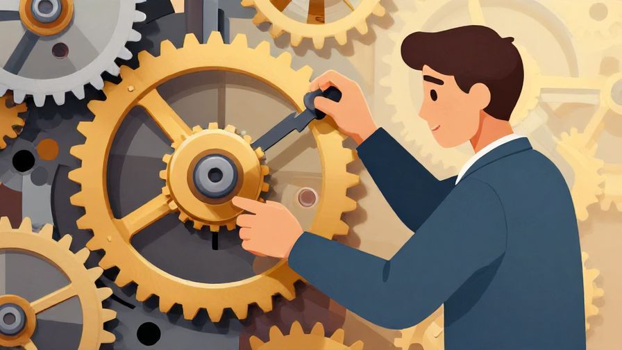 Illustration of a professional adjusting gears in a clockwork mechanism, symbolizing smooth adaptation